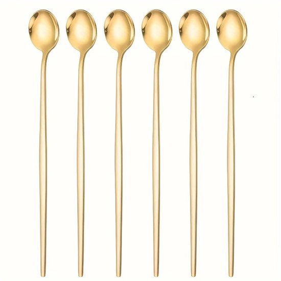 6 Stück Goldene Lange Kaffeelöffel, Kleine Runde Löffel, Kaffeelöffel, Teelöffel, Edelstahl