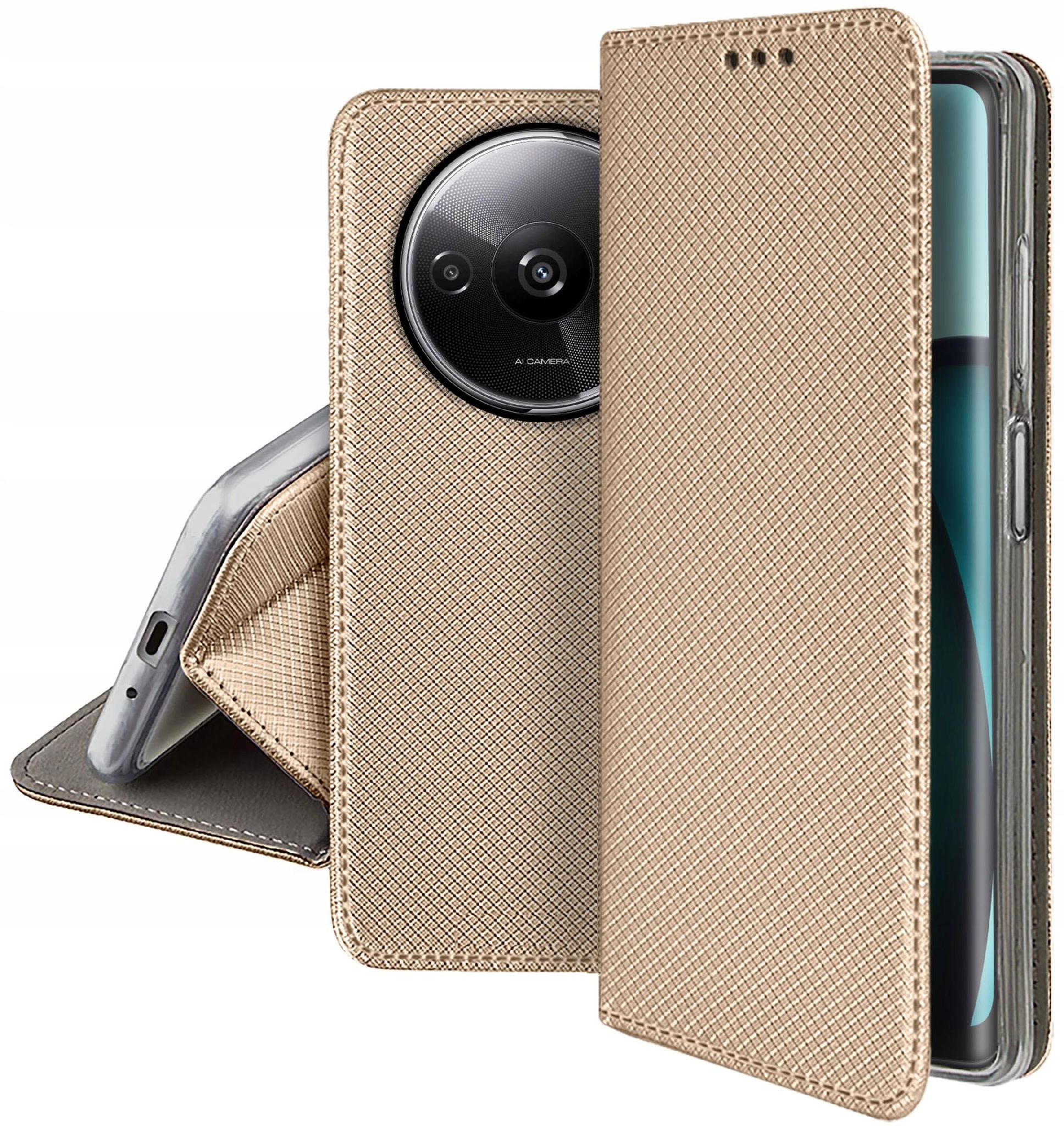 Schutzhülle Für Xiaomi Redmi A3 4g Smart Magnet Book Case Gold + Glas