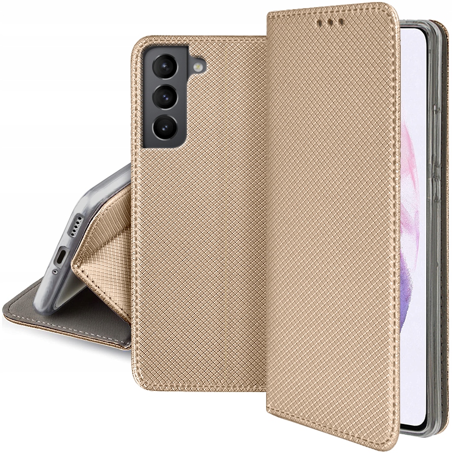 Hülle Für Samsung S21 Plus/ S21+ Smart Book Magnet Gold + Glas