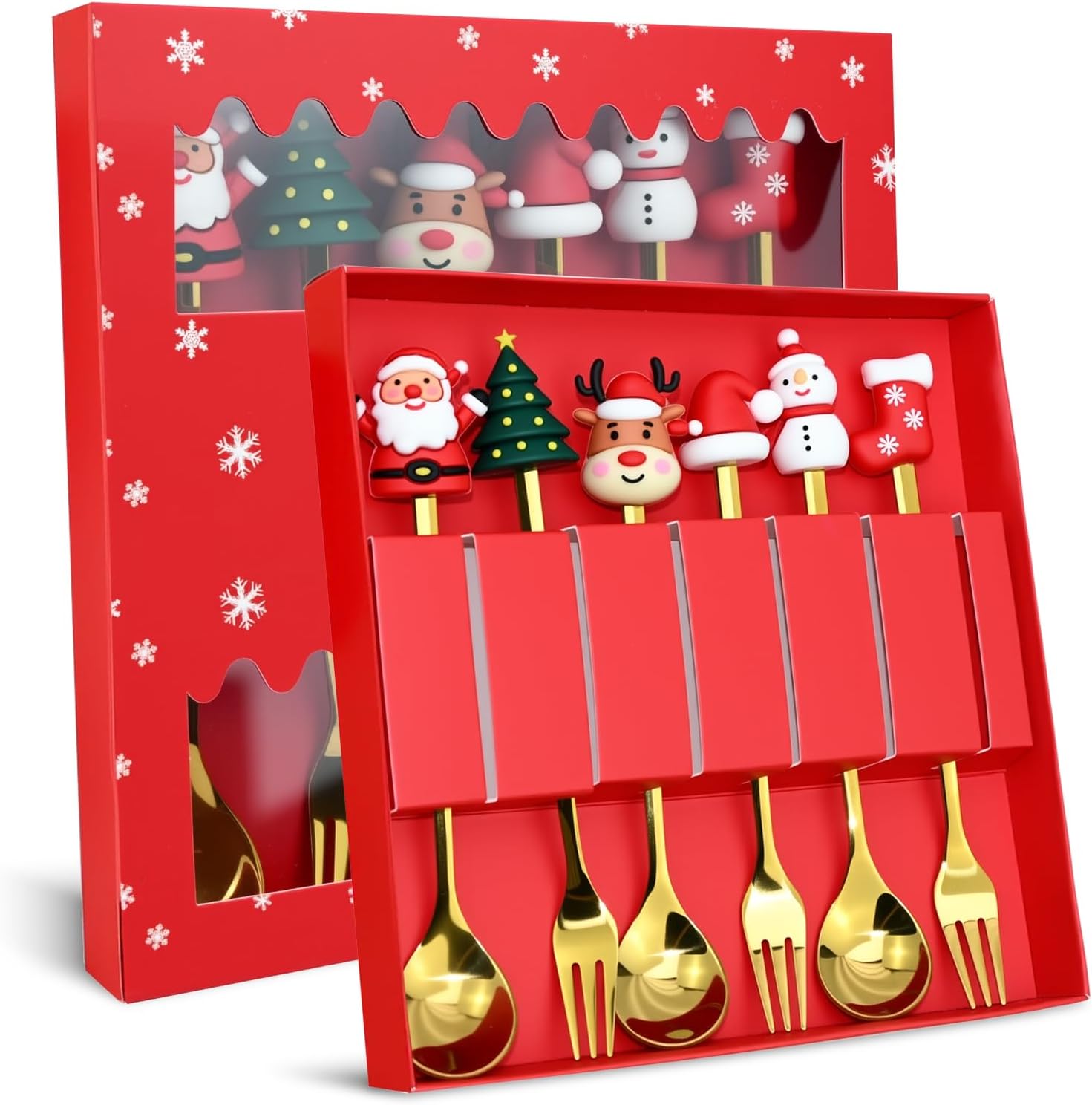 Weihnachtsbesteck, 6 Stück Geschenk Für Mädchen Kinder 5 6 7 8 9 10 Jahre, Weihnachts-kaffeelöffel, Weihnachtslöffel, Besteck, Kinder Stahl, Süße Gabeln, Mit Geschenkbox