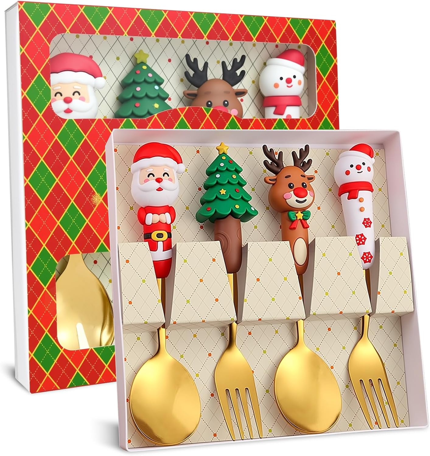 Weihnachtsgeschirr Set, Adventskalender Füllung Kinder, Nikolaus Geschenke Kinder, Weihnachtslöffel Tafelgabeln, Kaffee-rührlöffel,teelöffel, Dessertgabeln, Mit Geschenkverpackung