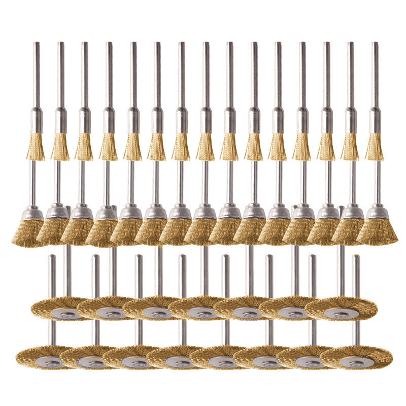 Set Aus 36 Mini-elektrodrahtbürsten Zum Polieren, Schleifköpfen Und Schalenförmigen Polierscheiben Zur Rostentfernung (45 Golddrahtbürsten).