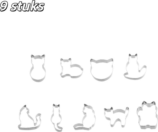 9 Teiliges Backformen Set Ausstechformen Edelstahl Katzenformen Backzubehör Zum Backen Von Keksen, Pralinen Und Cupcakes Silberfarben
