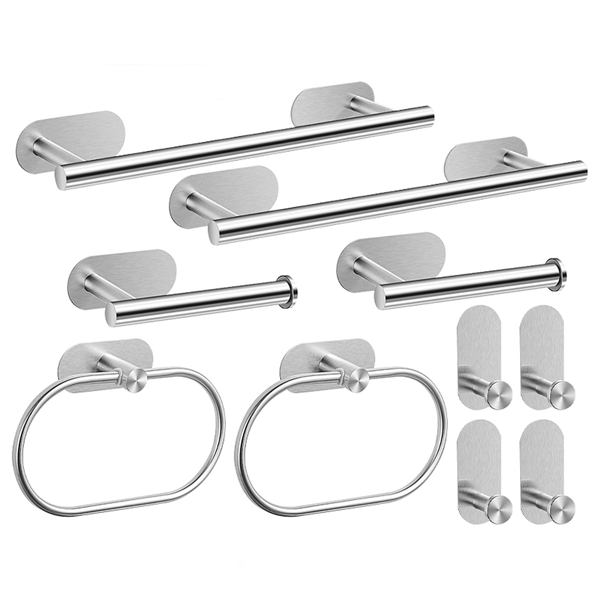 Badezimmer-accessoire-set Aus Edelstahl (ohne Bohren): Handtuchhalter, Abfalleimer, Handtuchstange Und Kleiderhaken, Matt Schwarz Und Silber, Selbstklebend