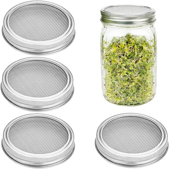Keimglasdeckel-set – Saatgutsiebdeckel – Für Frische Sprossen – Edelstahl – 86 Mm – Silber