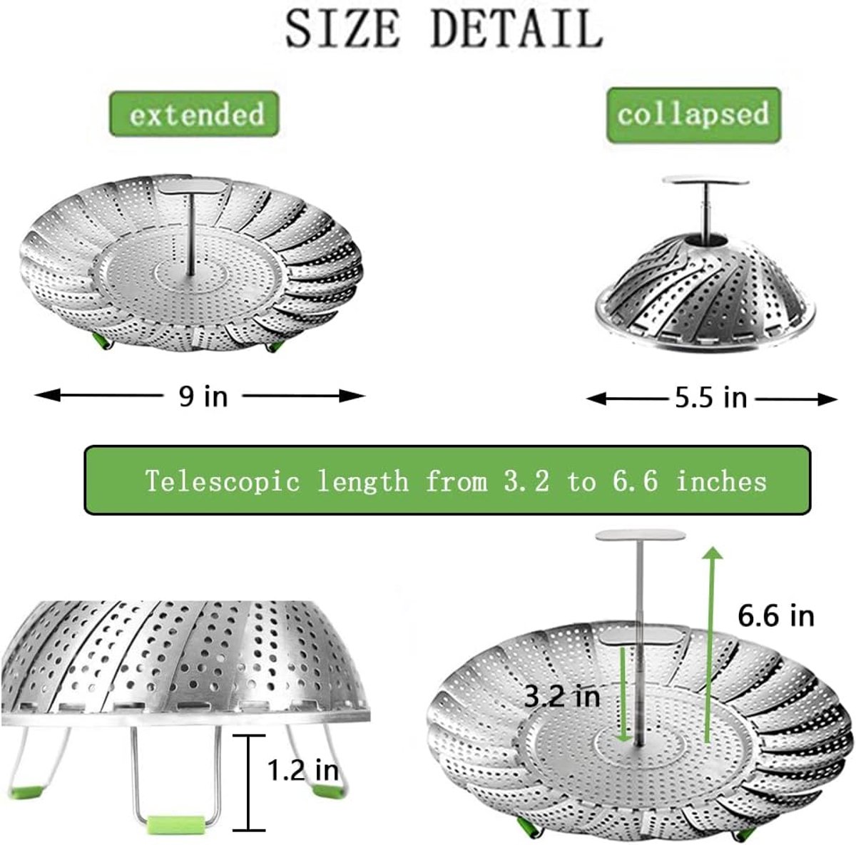 Dampfkorb Aus Edelstahl – Dampfgarer – Dampfkorb – Gemüsedämpfer – Verstellbar – Dampfeinsatz – Dampfkorb – Ø 22 Cm – Silber