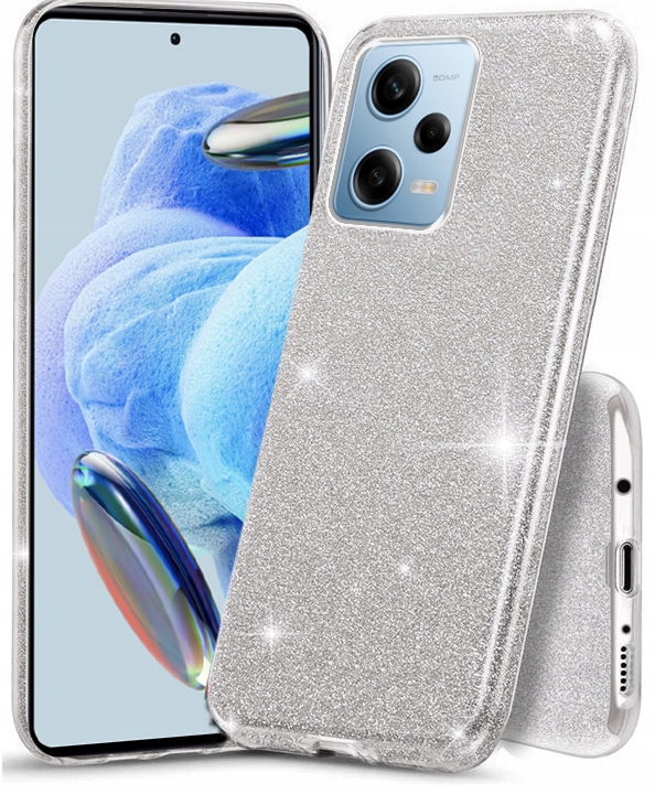 Schutzhülle Für Redmi Note 12 Pro 5g Glitter 3in1 Glitzer Silberne Rückseite + Glas