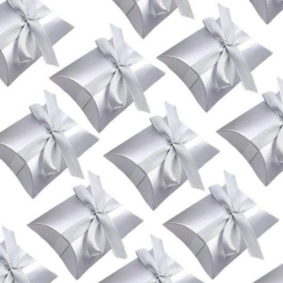 Mttproducts - Geschenkkartons Aus Karton - Elegante Verpackung - Silbernes Kissen - Geschenkboxen - Ideal Für Partys - 50 Stück