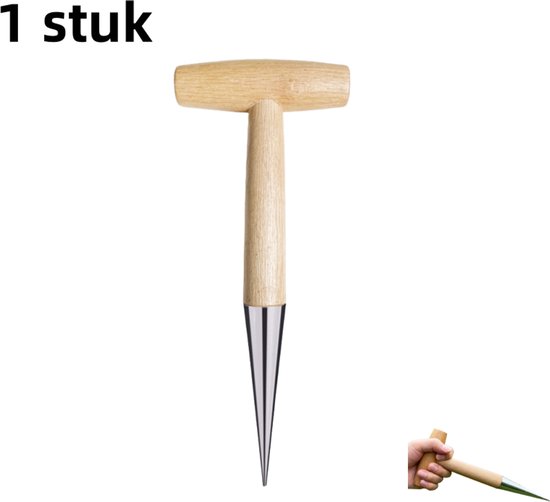 1 Teiliger Gartenlocher T Förmig Zum Düngen, Pflanzen, Aussäen Von Gemüsesamen, Umpflanzen, Stanzen Und Säen Holzgriff Silberfarben