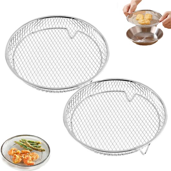 2 Stück Airfryer Rost Aus Edelstahl 304 Universelles Airfryer Zubehör Silber Runder, Stapelbarer Rost Airfryer Rost Runder Airfryer Korb/backrost