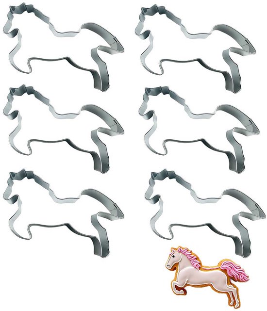 6 Keksformen Pferdeförmige Keksformen Backzubehör Aus Edelstahl Backbedarf Für Hobbybäcker, Fondantbäcker, Familienfeiern Und Partys Silber