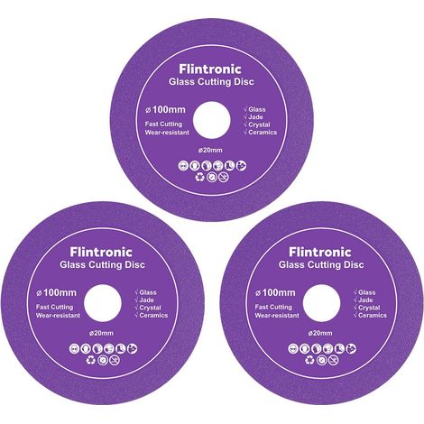Flintronic 3-teiliges Glastrennscheiben-set, 100 Mm Diamant-fliesentrennscheibe, Diamanttrennscheibe, Fliesentrennscheibe Für Flaschen, Porzellan, Jade, Granit, Glas (100 X 20 Mm)