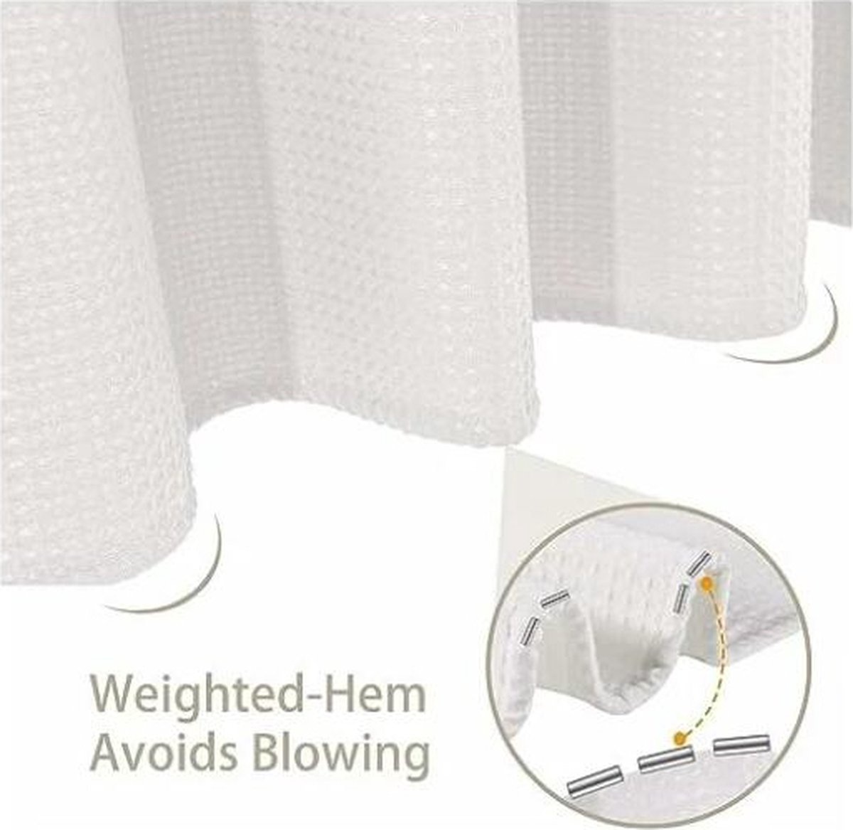 Waffel-duschvorhang – 80 X 180 Cm – Weiß – Mit 6 Kunststoffhaken – Für Badezimmer Und Wc – Weiß – Schimmelresistent – Polyester – Würfeldesign