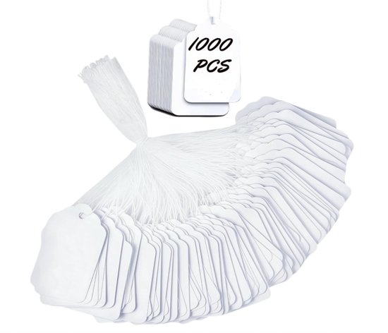 1000 Vorgefertigte Preisschilder Mit Schnur, Weiße Papieretiketten Für Flohmärkte, Schmuck, Kleidung Und Einzelhandel, 4,45 X 2,78 Cm