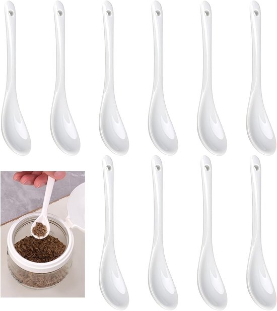 Set Mit 10 Weißen Keramiklöffeln, Für Frühstück, Dessert Und Kaffee, Für Restaurants Und Cafés, 12 × 2,8 Cm Porzellanlöffel