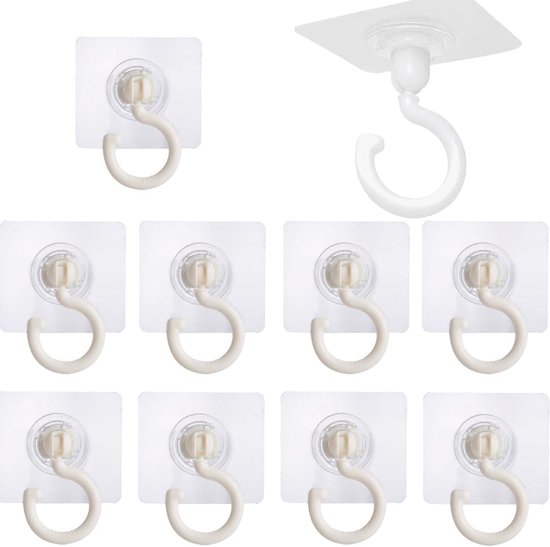 10 Selbstklebende Haken, 360° Drehbar, Kein Bohren Erforderlich, Handtuchhaken, Weiße Haken, Wasserfeste Wandhaken Für Bad, Küche, Büro, Schlafzimmer