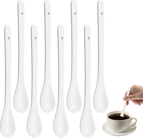 8 Keramik-kaffeelöffel Und Löffel – 16,5 X 2,5 Cm – Weißer Eierlöffel – Porzellanlöffel – Für Kaffee – Desserts