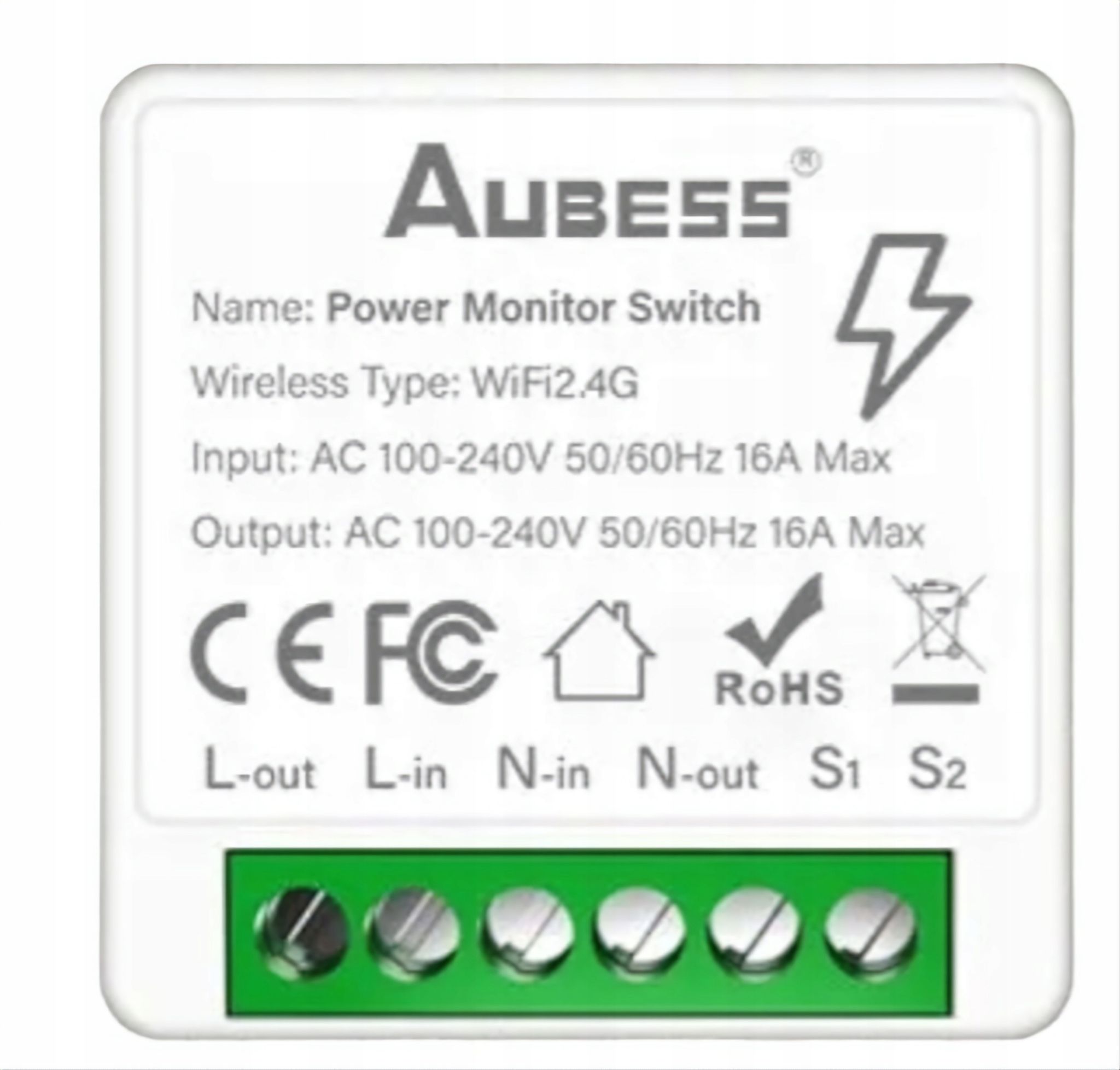 Tuya Smart-schalter Aubess 16a, Wlan-fähig, Diy-schalter, Leistungsmonitor, Wattmeter