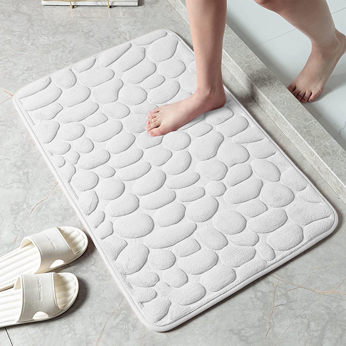 1 Stück Badmatte, 18d Schwammbadematte, Absorbierende Badmatte, Badmatte, Duschmatte, Dekorative Duschmatte, Antirutschmatte Für Badezimmer, Woonkamer, 4060cm, Weiß