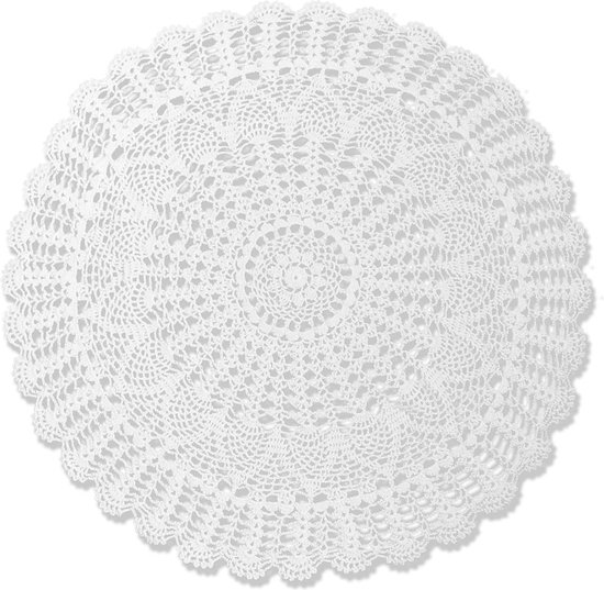 1 Stück Gewebte Tischdecke 95 Cm Durchmesser, Weiß, Rund, Aus Baumwolle, Handgehäkelt Wohnaccessoire Im Bohème Stil Weiß
