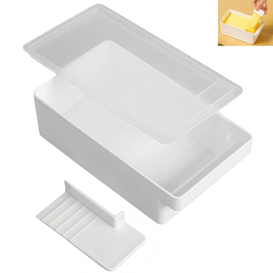 Butterdose Mit Deckel Aufbewahrungsbox Für Butter Mit Ausstecher Für Butter, Käse Etc. Fassungsvermögen: 500 G Butter Weiß 16,4 × 8,5 × 7,5 Cm