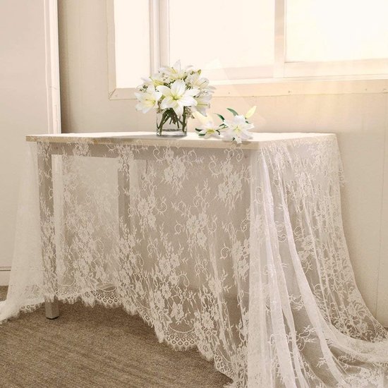 Tischdecke Aus Spitze, Rustikaler Vintage Landhausstil Für Hochzeiten, Romantische Tischdecke Für Den Hochzeitsempfang Weiß 150 X 300 Cm