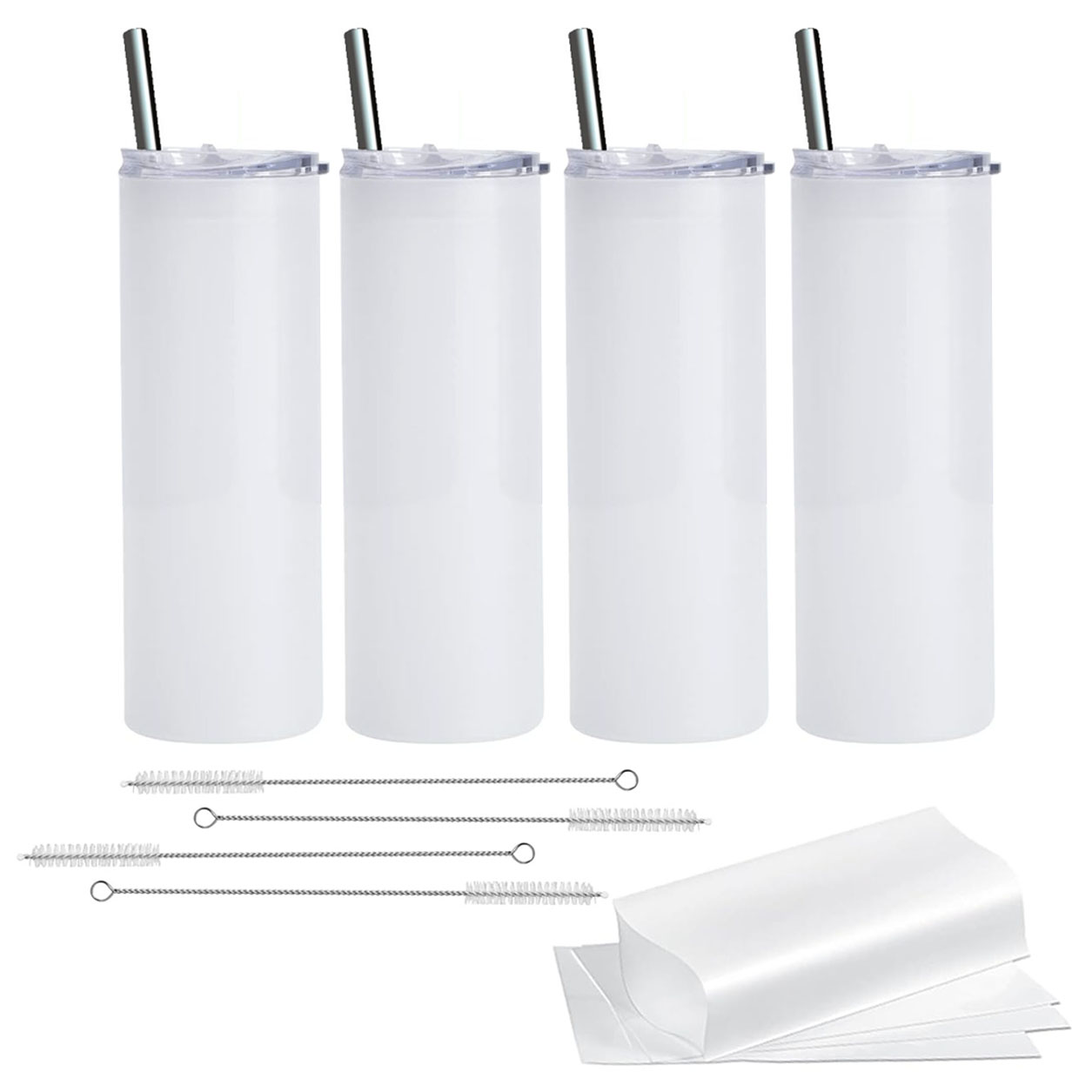 Blanko-sublimationsbecher Aus Glas, Mattiert, 590 Ml (20 Oz), Mit Deckel Und Glasstrohhalm, Für Eiskaffee, 4er-set.