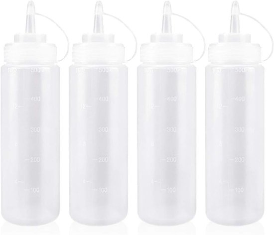 Weiße Dosierflaschen Zum Quetschen, 4 Stück, 500 Ml, Mit Messlinie Und Schraubverschluss, Lebensmittelechte Kunststoffflaschen Für Soßen, Öl, May