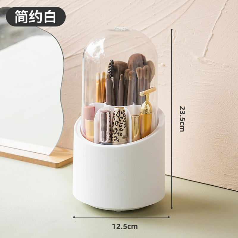 Große Aufbewahrungsbox Mit Deckel, 360° Drehbar, Für Make-up-pinsel, Augenbrauenstifte, Lidschattenpinsel Und -stifte. Schlichtes Weiß.
