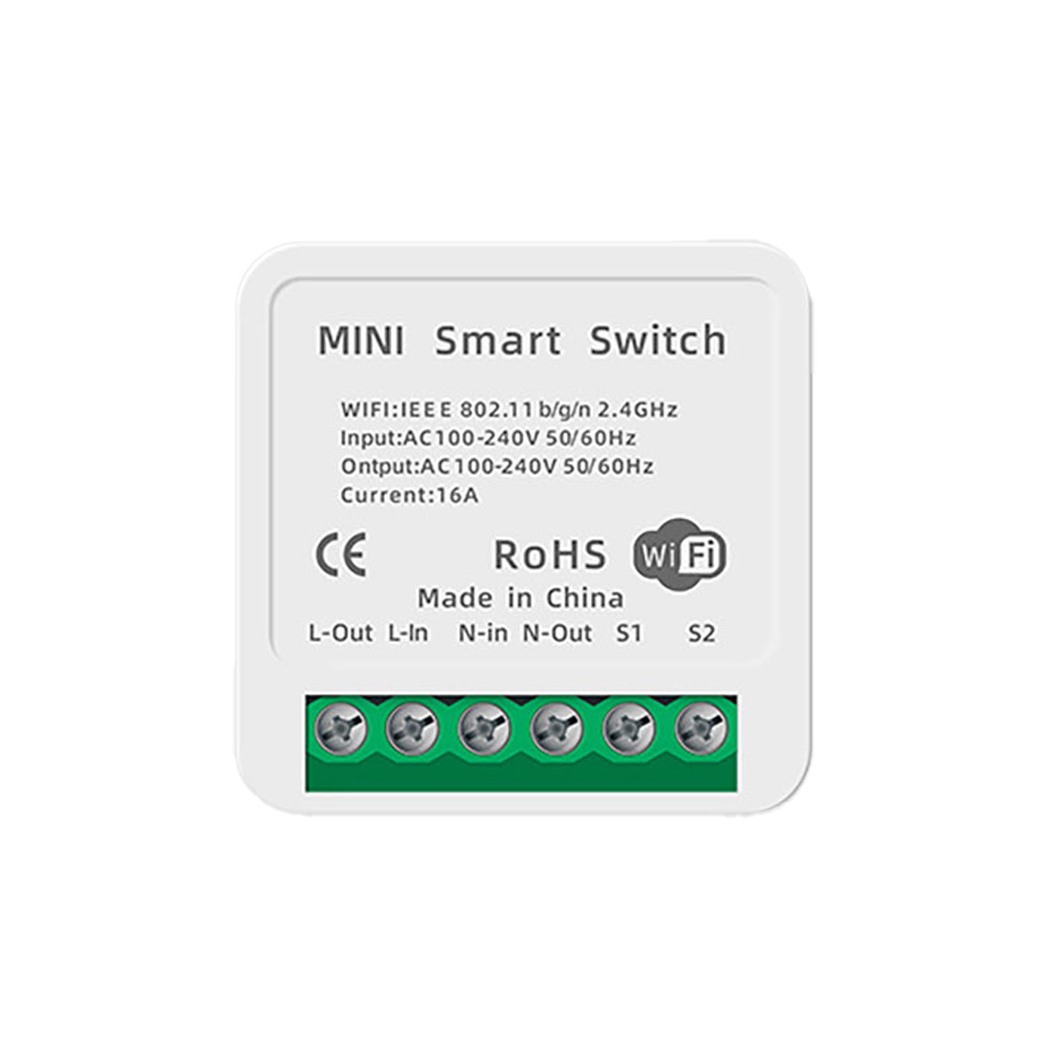 Tuya Miniatur-wlan-ein/ausschalter (16 A/10 A) Mit Sprachfernbedienung Und Dual-steuerung, Ersatzteil. 16-a-miniatur-wlan-ein/ausschalter, Einzelsteuerung, Ss8839-16a-w, Weiß, 42 X 42 X 20 Mm.