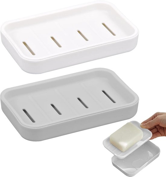 Stilvolle Seifenschale Kompakt 2er Set Grau Und Weiß Kunststoff 12,5 Cm X 9 Cm X 2 Cm