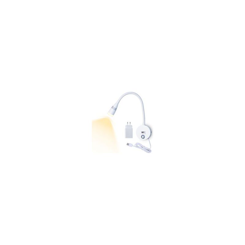 Led-wandleselampe, Flexibler Schwanenhals, 3 W Dimmbar, Berührungsschalter, Mit Usb-ladeanschluss Und Kabel, Nachttischleuchte (weiß)
