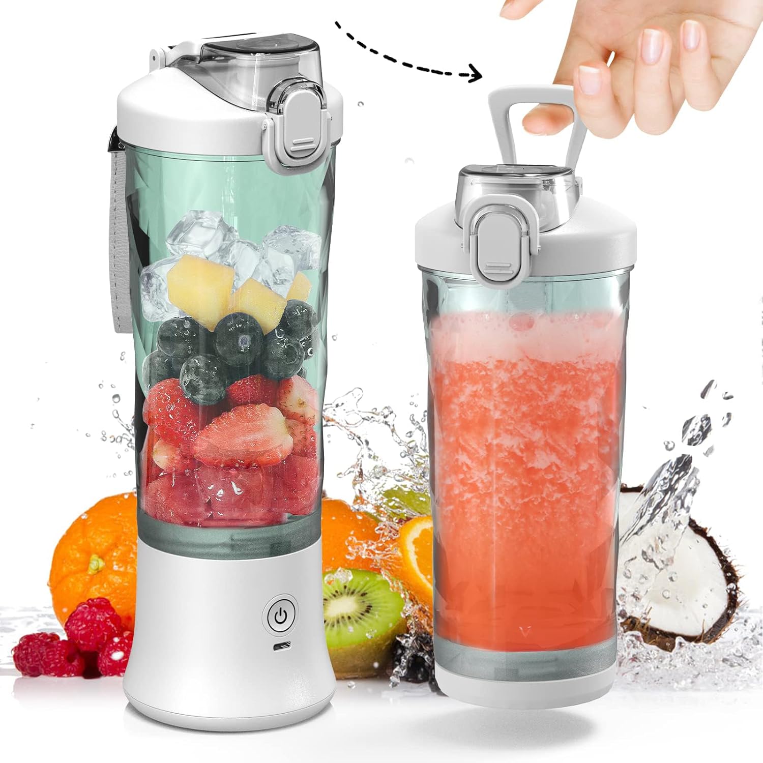 Tragbarer Standmixer – Kabellos Für Shakes Und Smoothies – 590 Ml Mit 6 Klingen Und Reisedeckel – Weiß