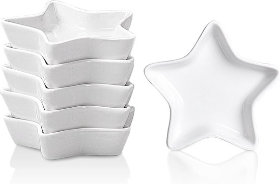 Sternförmige Schale Schale Für Dipsaucen Keramikschale Für Sojasauce Sushi-sauce Kräuter Barbecue-sauce Kleine Gewürzschale 6-teiliges Set Weiß 37 Ml