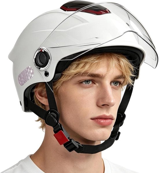 Motorradhelmsicherheit – Motorradhelmschutz – Stadtverkehr – Doppellinsensystem – 67132 G – Weiß