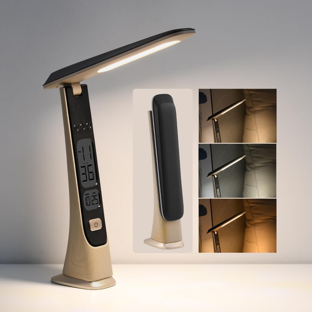 Faltbare, Kabellose Und Wiederaufladbare Tischlampe – Stufenlose Helligkeits- Und Zeitanzeige – Teeweiß Für Zuhause, Büro Und Zum Lesen