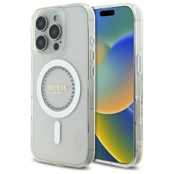 Guess Guhmp16xpftdteh Iphone 16 Pro Max 6,9" Weiße/weiße Hartschalen-hülle Mit Iml-strasssteinen Und Magsafe