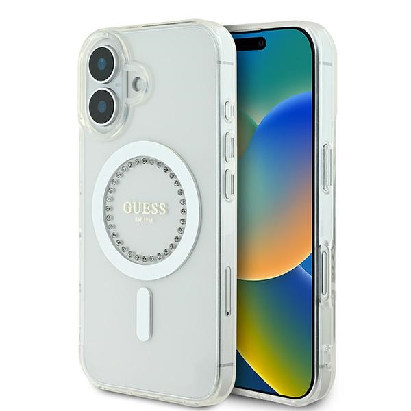 Guess Guhmp16mpftdteh Iphone 16 Plus 6,7" Weiße/weiße Hartschalen-hülle Mit Iml-strasssteinen Und Magsafe