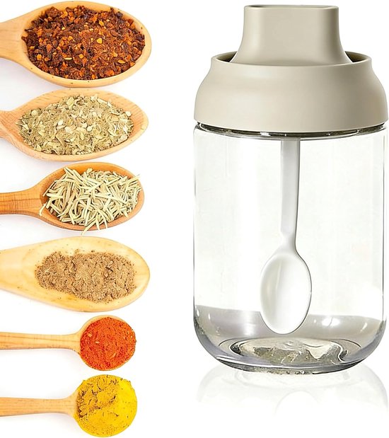 Gewürzglas Mit Löffelverschluss – Zuckerstreuer, Großer Salzstreuer, 250 Ml, Weiß, Geeignet Für Zuhause, Camping, Küche Und Grill