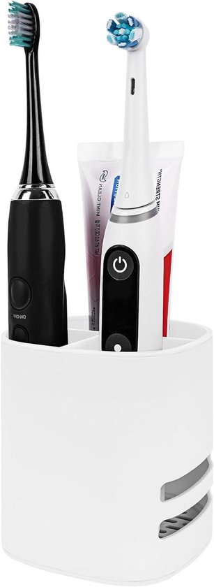 Allecto Zahnbürstenhalter – Kunststoff – Für Die Arbeitsplatte – Zahnpasta-organizer – Kompatibel Mit Oral-b Und Philips Sonicare – Weißer Rahmen