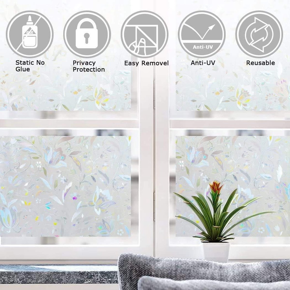 Fensterfolie – Dekorative Fensterfolie – Fensteraufkleber – 45 X 300 Cm – Statisch – 3d-orchidee – Uv-schutz – Sichtschutz – Lichtdurchlässig – Klebstofffreie Folie Für Fenster Und Badezimmer