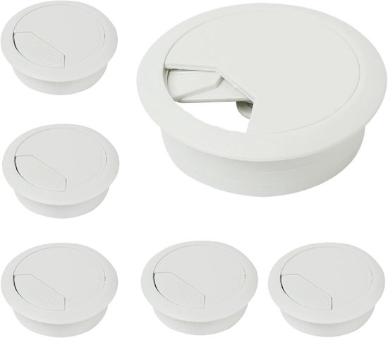 Set Mit 6 Weißen 50 Mm Kabeldurchführungen Für Schreibtisch, Tisch, Kabelschutz, Runde Kabel Und Organisation