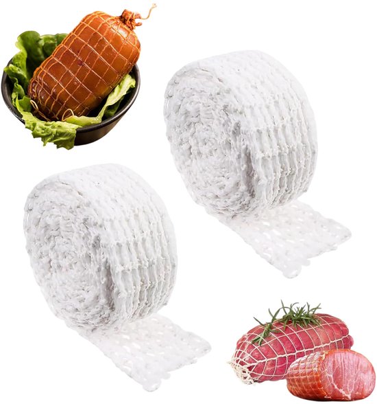 2 Rollen Elastisches Backnetz, Schinkennetz, Zum Backen, Kochen Und Aufbewahren Von Fleisch, Schinken Und Wurst 300 Cm (weiß)