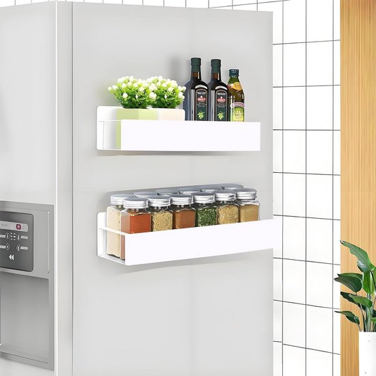 Magnetisches Küchenregal Für Den Kühlschrank – 2-teilig, Gewürzregal Aus Metall Mit 4 Haken, Weiß