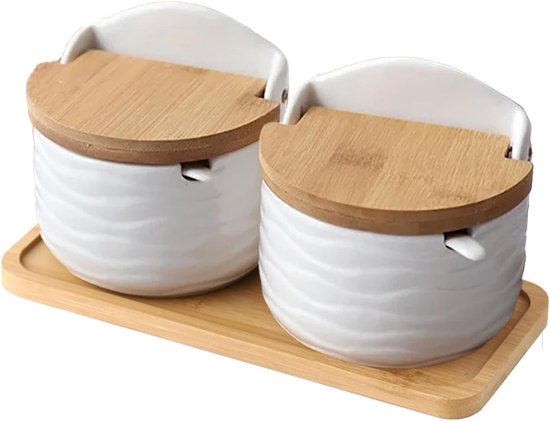 Salzstreuer-set – Gewürzgläser – Küchenorganisation – Inkl. Löffel – 2-teilig – Weiß