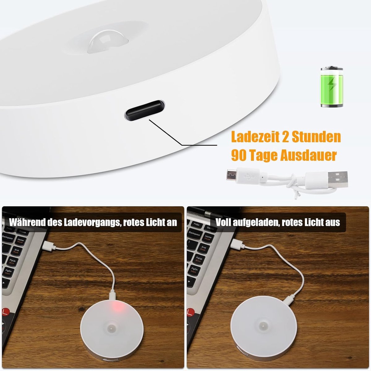 Nachtlicht-set – 8 Led-nachtlichter Mit Bewegungsmelder – Usb-aufladbar Und 3 Betriebsmodi – Automatisches Ein-/ausschalten/standby – Für Schlafzimmer, Flur Und Toilette – 3000k Warmweißes Licht – 3-t