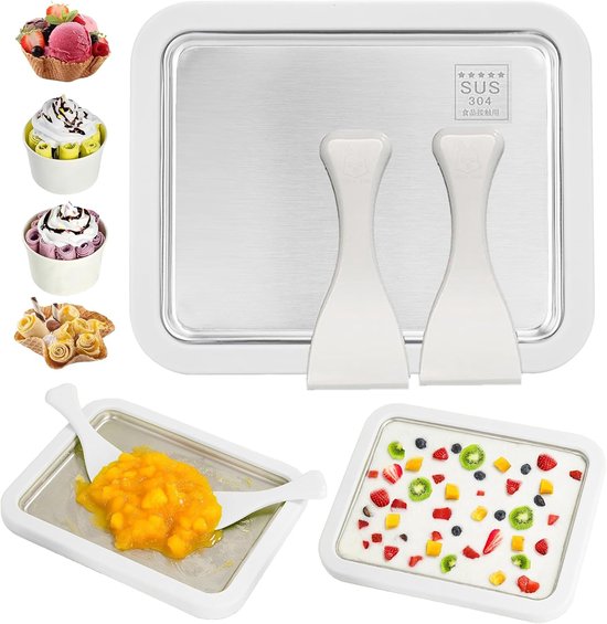 Eismaschine Mit 2 Spateln Sofort-eismaschine Eisrollenformen Für Erwachsene Und Kinder Hausgemachte Sahnerollen Gefrorener Joghurt Eiscreme Weiß 22,5