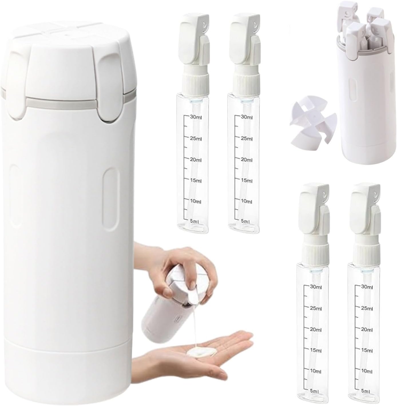 4-in-1 Wiederbefüllbare Reisespenderflaschen, Wiederverwendbare Und Nachfüllbare Flaschen, Behälter In Den Passenden Größen Für Shampoo, Creme, Spülung Und Körperpflegeprodukte