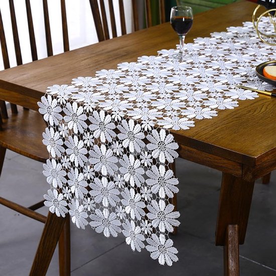 Weiße Tischdecke Mit Blumenmuster Und Spitze 40 × 180 Cm Duschtuch/handtuch Für Küche, Wohnzimmer, Hochzeit, Couchtisch, Tv Schrank, Esstisch, Is