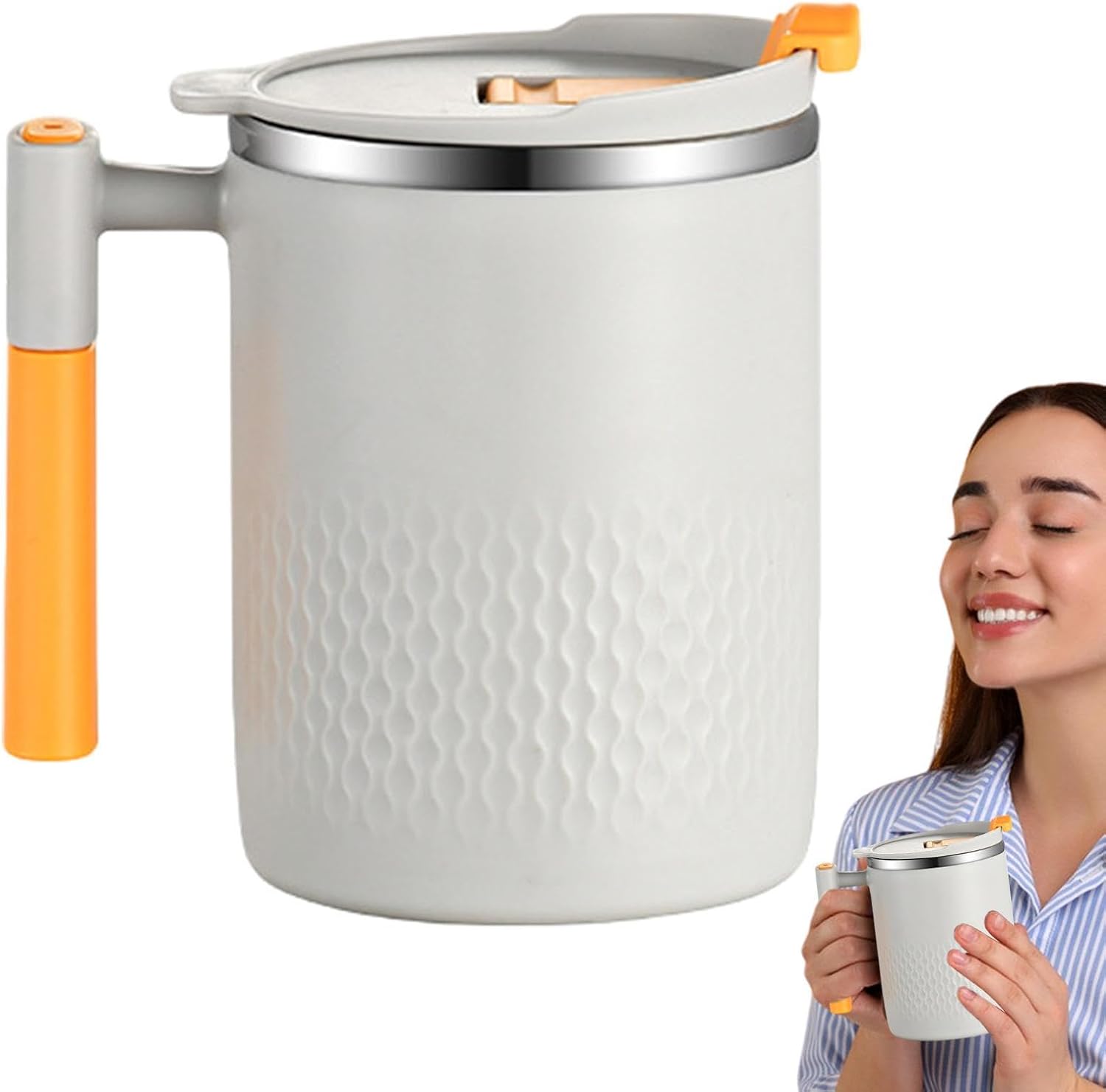 Kaffeebecher Für Damen, 450 Ml, Tee-isolierbecher Edelstahl-teetasse Mit Deckel Und Griff Für Milch, Eiswasser, Saft, Kaffee, Tee